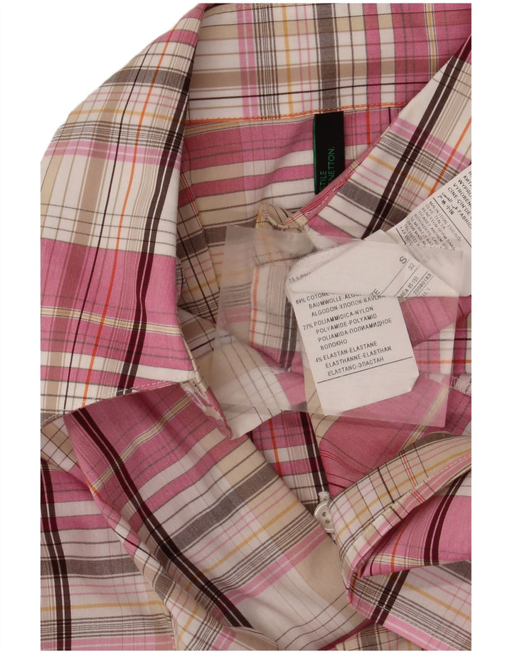 Cămașă Benetton pentru femei UK 10, bumbac carouri roz mic