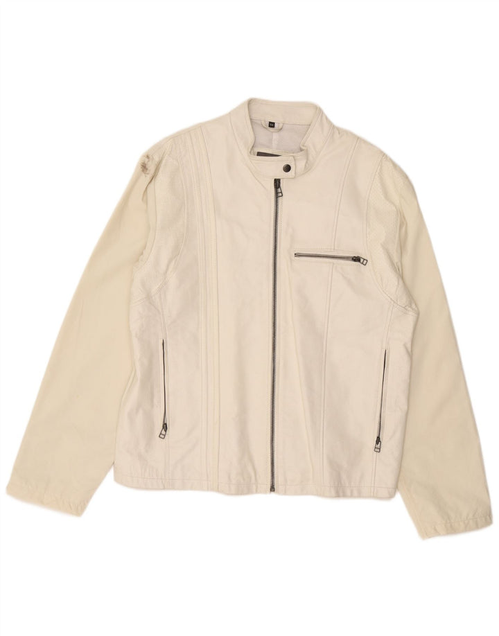 Jachetă de piele vintage pentru femei supradimensionată IT 44 Medium White Leather