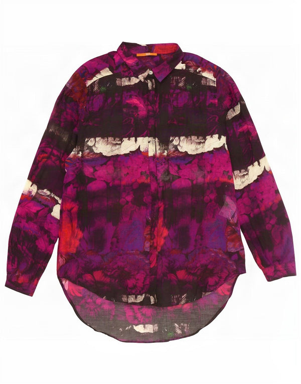 Cămașă cu paragate pentru femei Hugo Boss UK 10 mic, mov, floral, bumbac