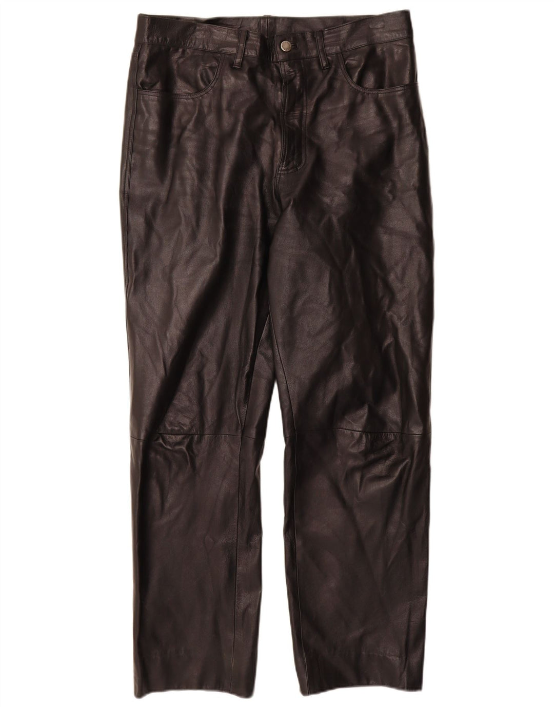 VINTAGE Pantaloni drepti din piele pentru bărbați IT 50 Large W32 L30 Piele neagră