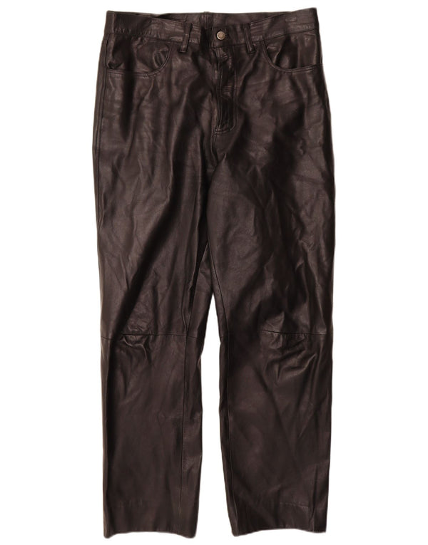 VINTAGE Pantaloni drepti din piele pentru bărbați IT 50 Large W32 L30 Piele neagră