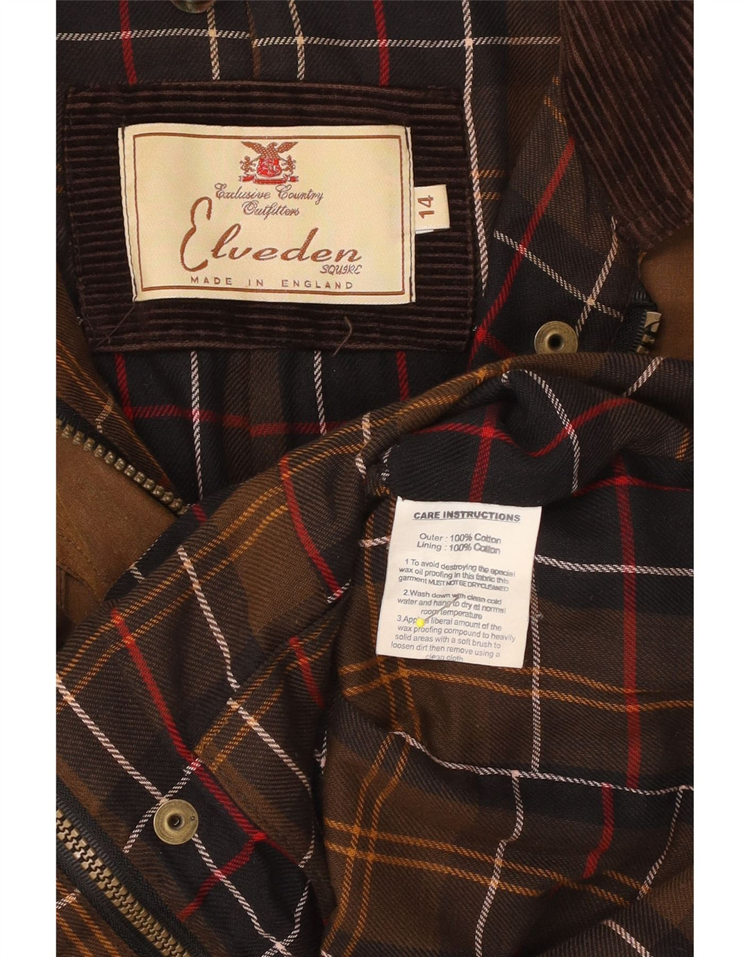 Jachetă pentru femei VINTAGE din bumbac cerat UK 14 mare, maro, bumbac