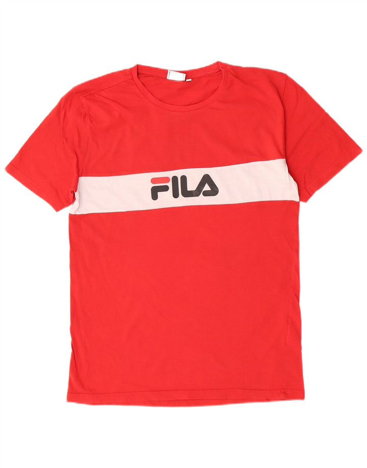 Tricou cu grafic Fila pentru bărbați Top mediu roșu din bumbac color bloc