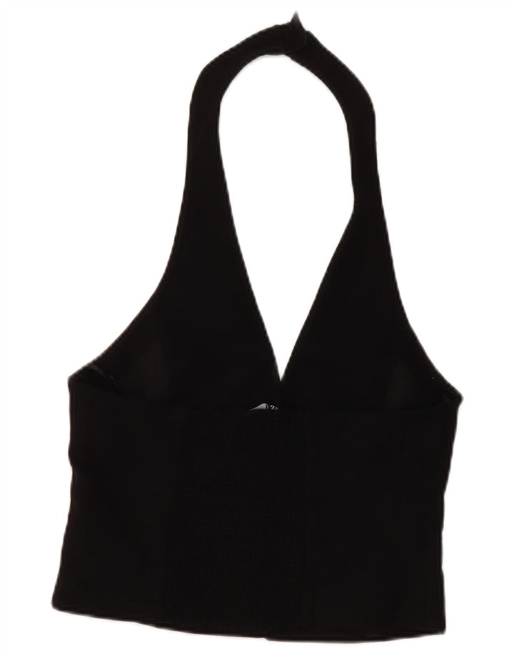 Top Crop Halter pentru femei Zara UK 12 Medium Black Viscose