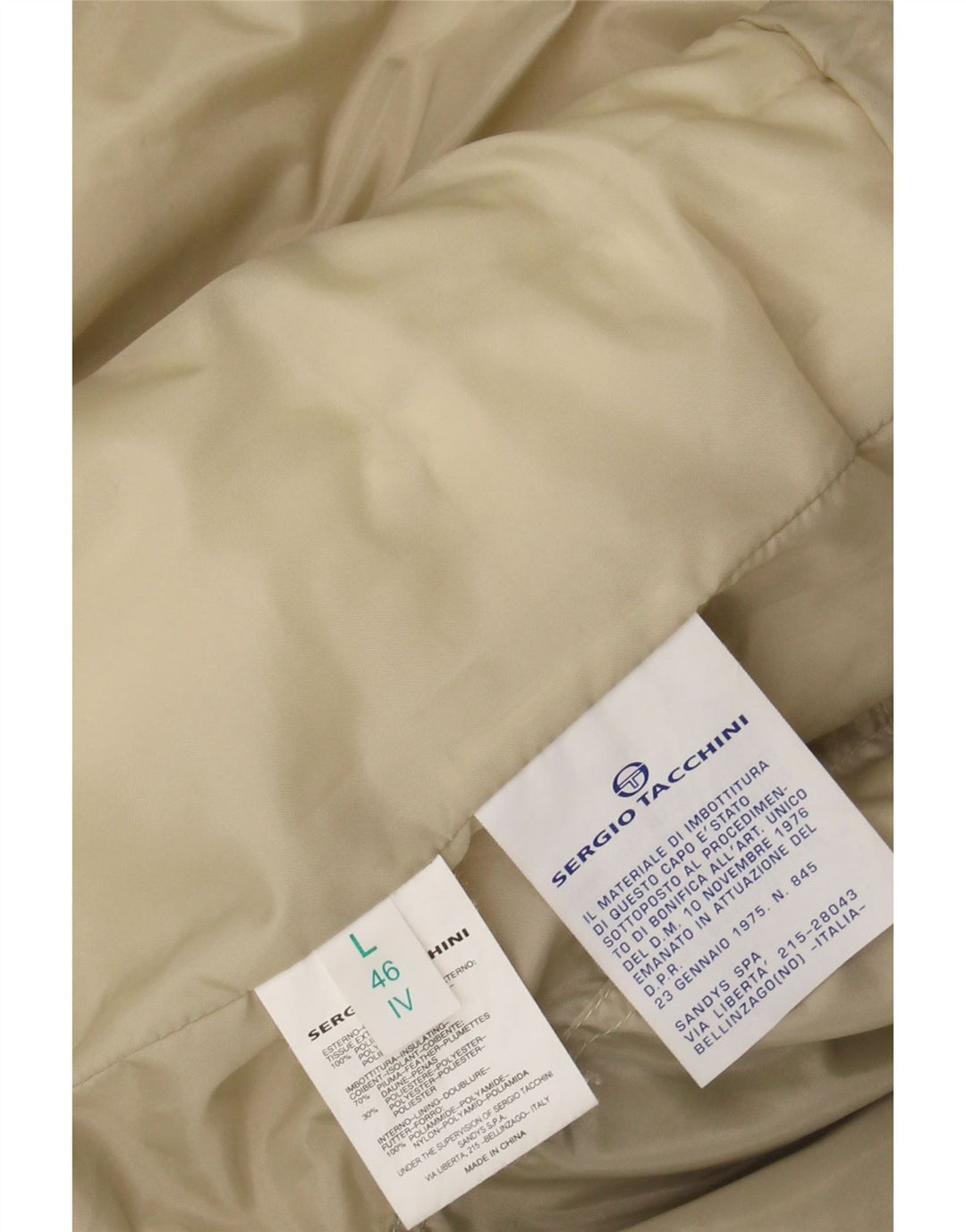 SERGIO TACCHINI Womens Hooded Padded Jacket UK 16 Large Beige Polyester Vintage Sergio Tacchini and Second-Hand Sergio Tacchini from Messina Hembry 