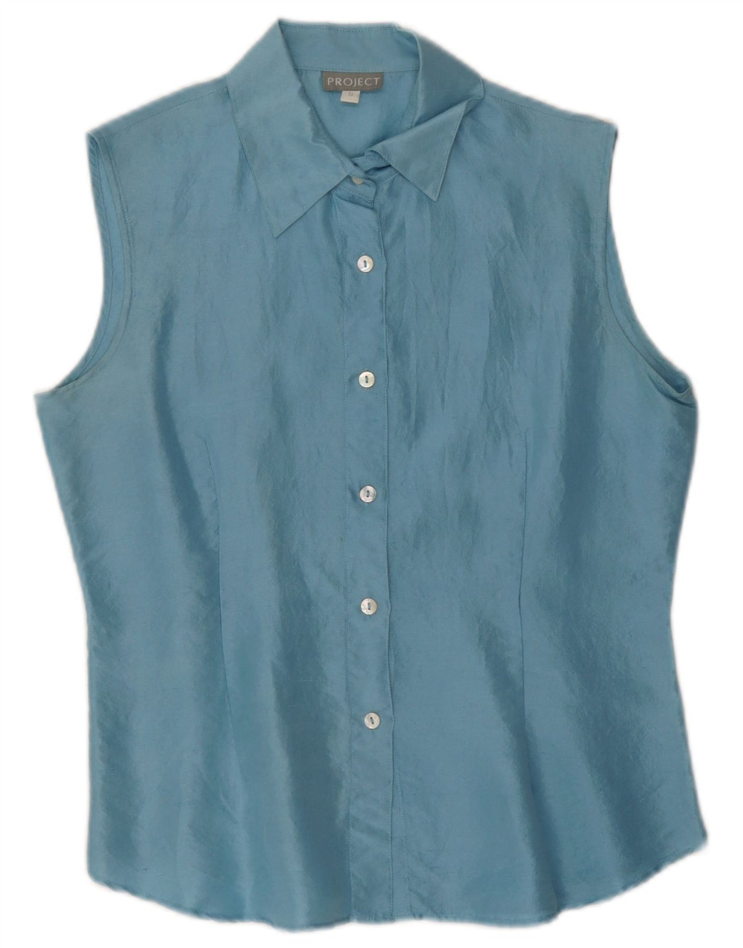 Bluză cămașă fără mâneci pentru femei Project UK 10 Small Blue Silk