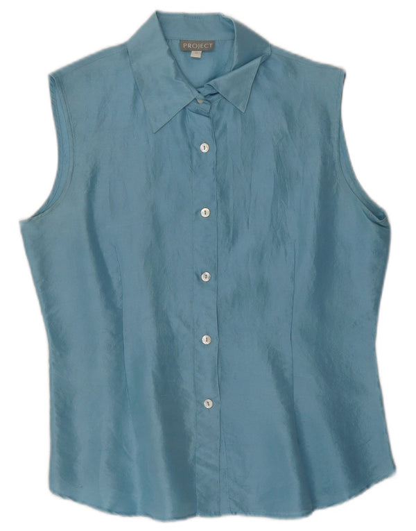Bluză cămașă fără mâneci pentru femei Project UK 10 Small Blue Silk