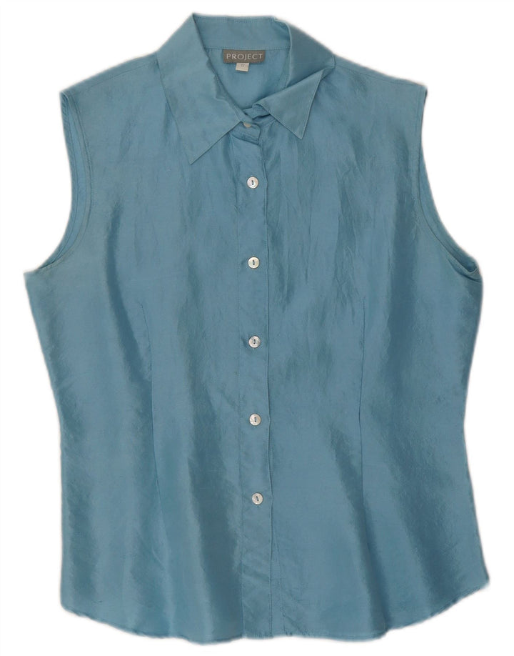 Bluză cămașă fără mâneci pentru femei Project UK 10 Small Blue Silk