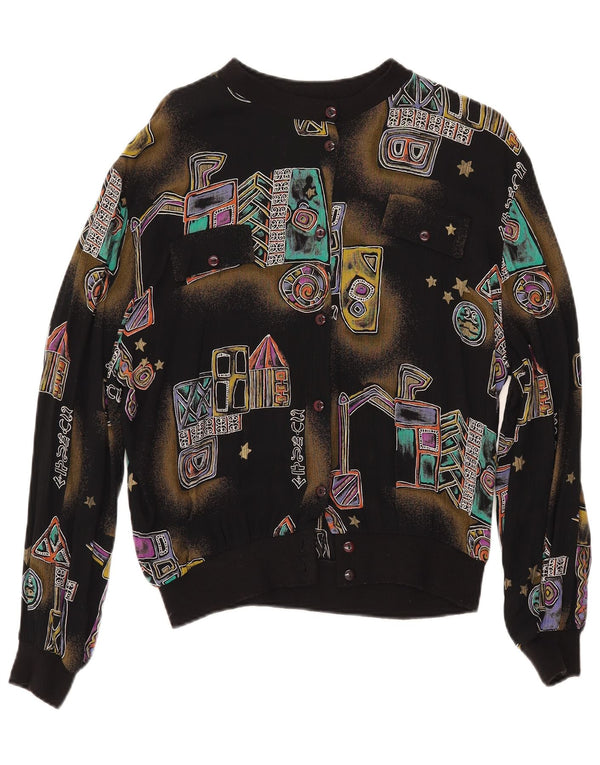 Bluză de cămașă vintage pentru femei UK 18 XL Negru Geometric