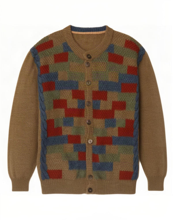 Cardigan Vintage pentru bărbați XL maro geometric