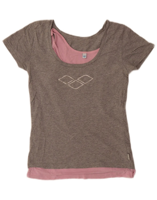 Tricou cu grafic pentru femei Arena UK 14 mare, bumbac cu pete gri