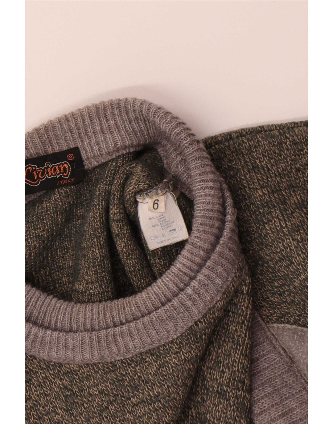 Pulover vintage pentru bărbați cu gât roșu, lână mare, verde