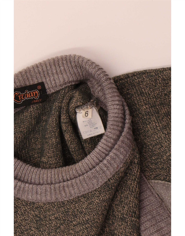 Pulover vintage pentru bărbați cu gât roșu, lână mare, verde