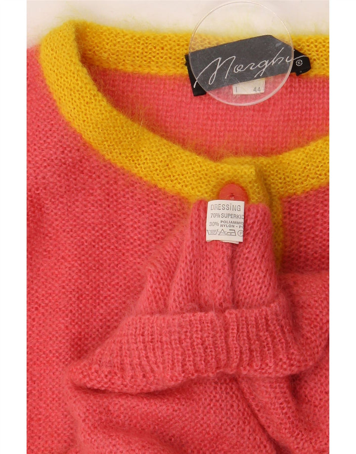 Pulover pentru femei VINTAGE cu gât cu nasturi IT 44 Roz mediu colorblock