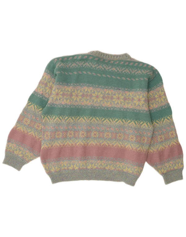 Pulover vintage pentru femei cu gât de barcă UK 14 Fair Isle, mare, multicolor
