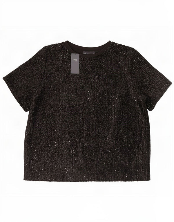 Bluză pentru femei Marks & Spencer cu paiete largi, UK 18 XL, poliester negru