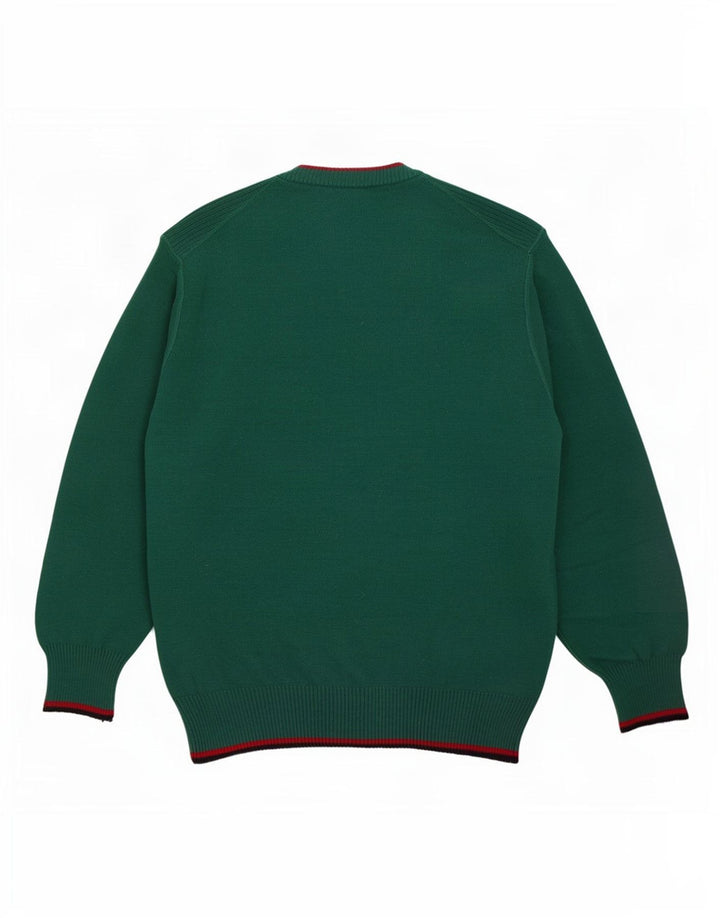 Pulover vintage pentru bărbați, cu grafică, cu decolteu, verde mare