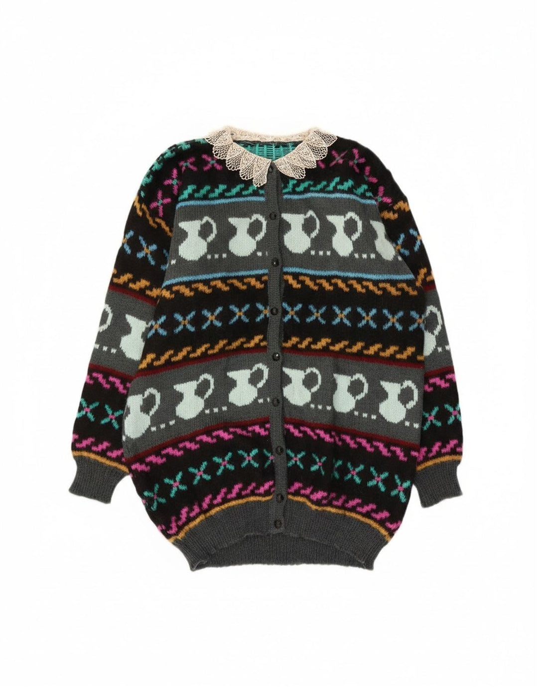 Pulover cardigan cu model abstract pentru femei vintage UK 10 mic multicolor