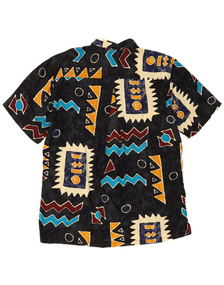 Cămașă Vintage pentru bărbați cu mânecă scurtă, negru mediu, din raion geometric