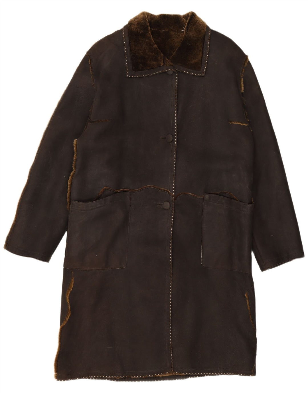 Pardesiu din piele intoarsa pentru femei VINTAGE UK 16 mare maro