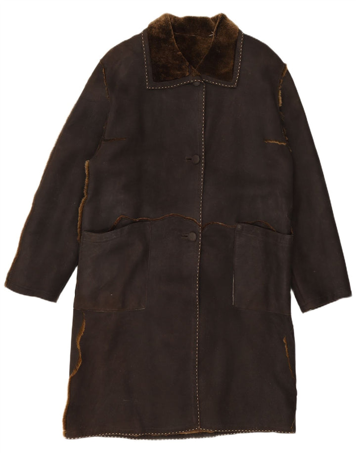 Pardesiu din piele intoarsa pentru femei VINTAGE UK 16 mare maro