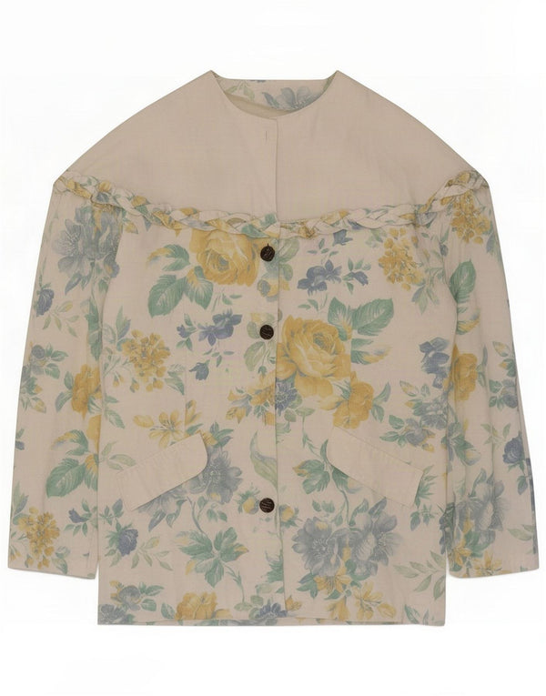Bluză de epocă pentru femei, cămașă cu mâneci 3/4 UK 14 Medium White Floral