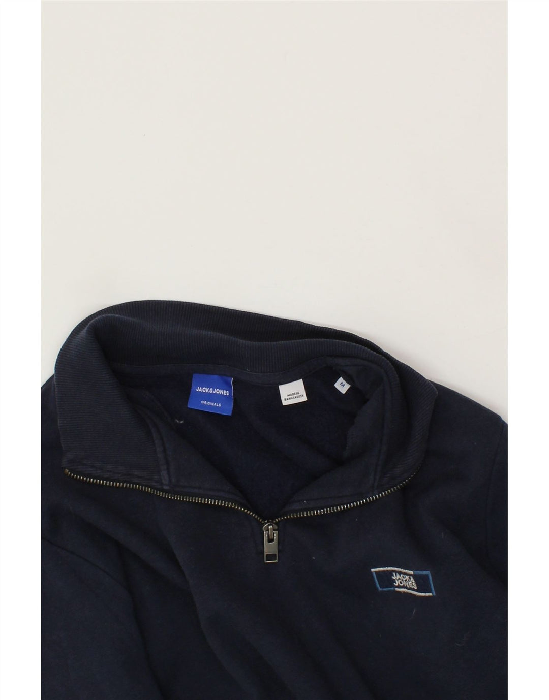 JACK & JONES Mens Zip Neck Sweatshirt Jumper Medium Navy Blue Cotton Vintage Jack & Jones and Second-Hand Jack & Jones from Messina Hembry 