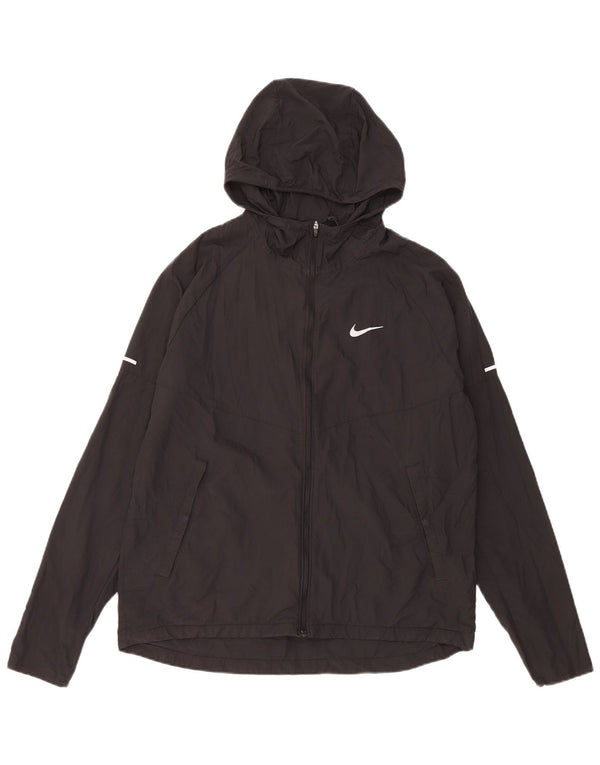 Jachetă de top cu glugă pentru alergare Nike pentru femei UK 14 Medium Negru