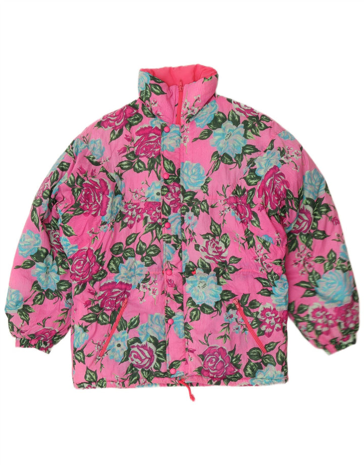 Jachetă căptușită pentru femei Cacao IT 46 mare, roz, florală, din poliamidă, retro