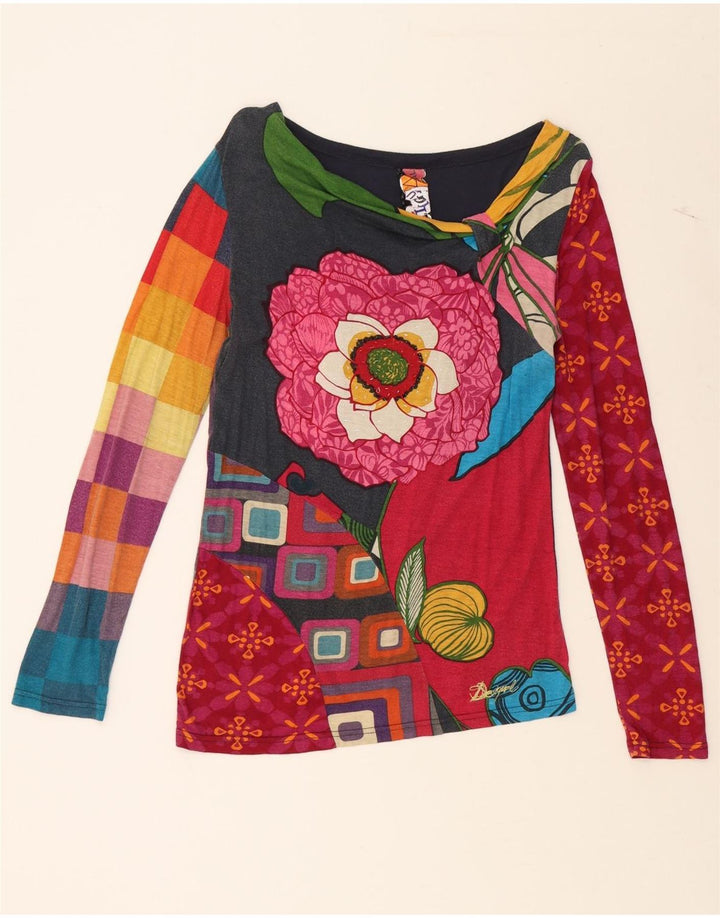 DESIGUAL Top cu mânecă lungă cu model abstract pentru femei UK 10 Small Red