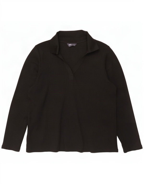Tricou polo cu mânecă lungă pentru femei Marks & Spencer UK 20 2XL Poliester negru