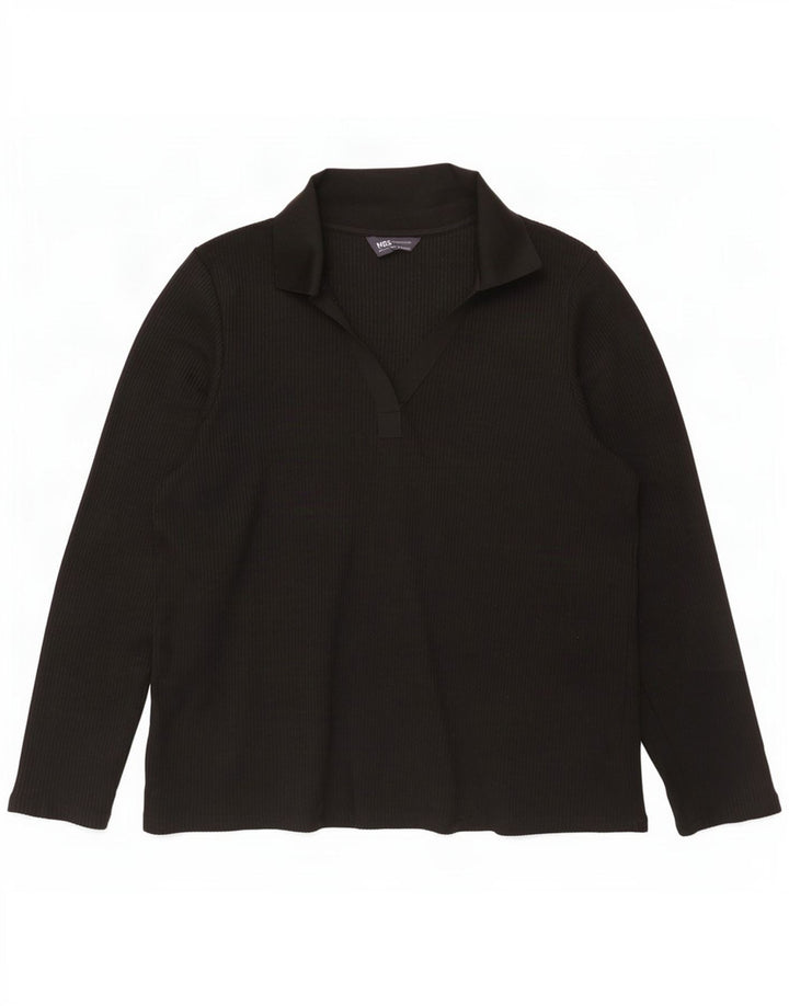 Tricou polo cu mânecă lungă pentru femei Marks & Spencer UK 20 2XL Poliester negru