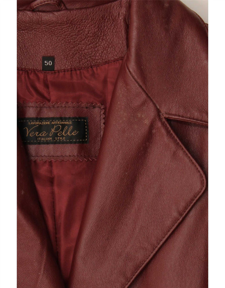 Palton din piele vintage pentru femei IT 50 XL din piele burgundă