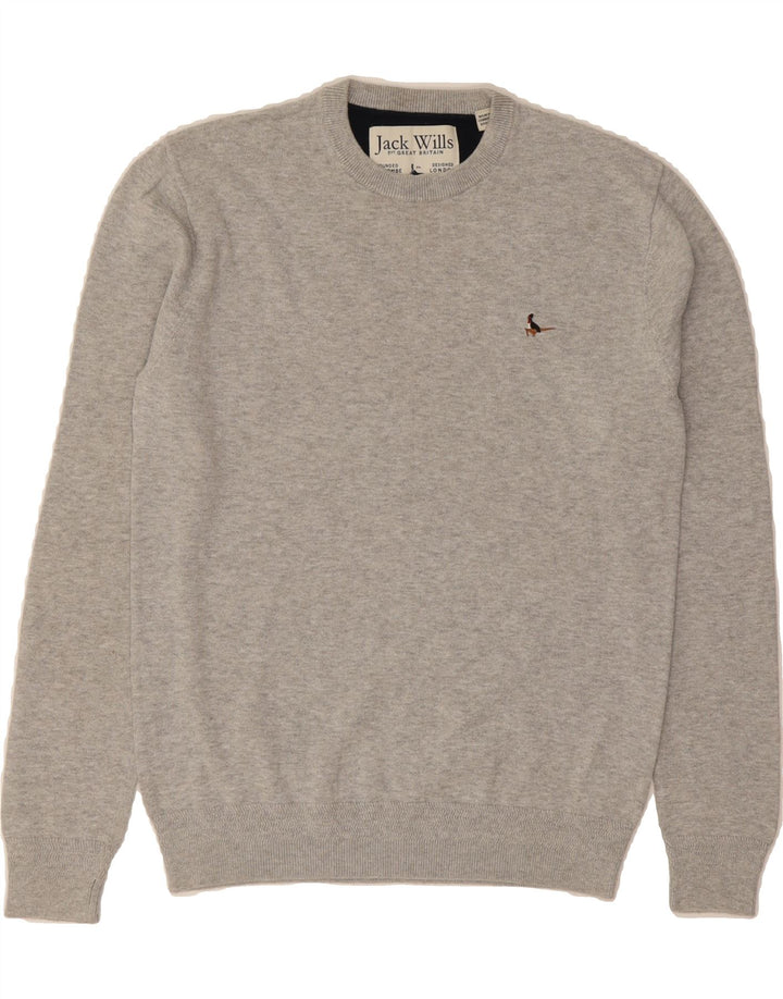 JACK WILLS Mens Crew Neck Jumper Sweater Small Grey Cotton Vintage Jack Wills and Second-Hand Jack Wills from Messina Hembry 