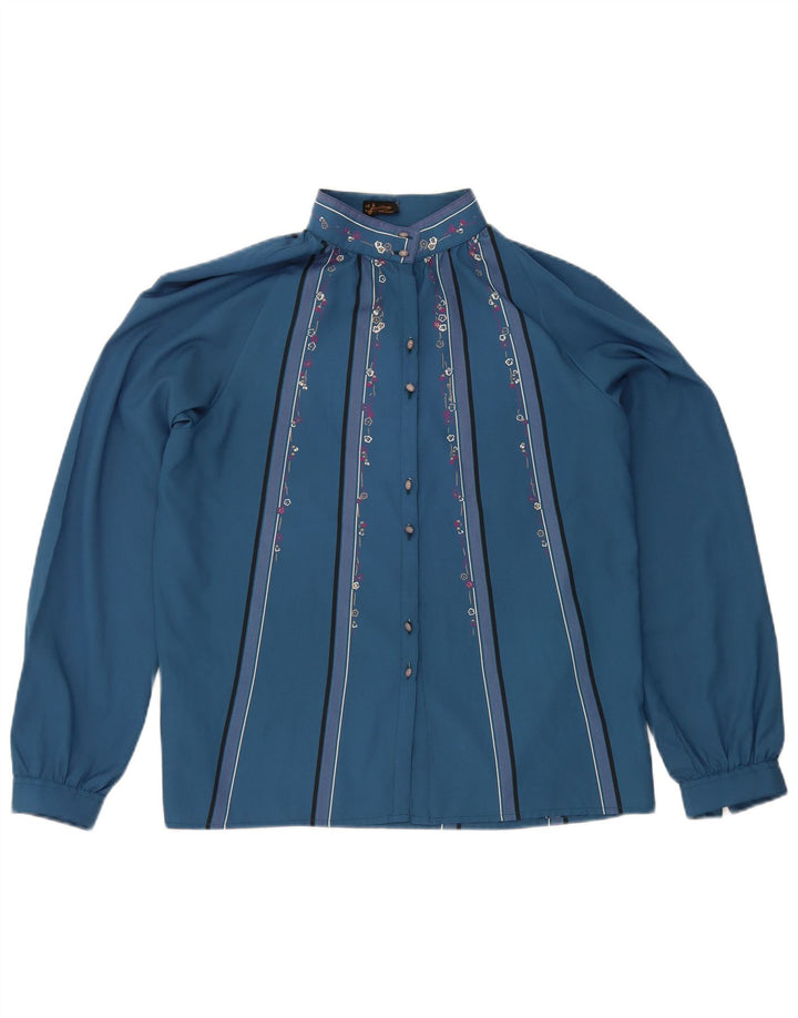 Bluză Cămașă Vintage Femei IT 44 Poliester Floral Albastru Mediu