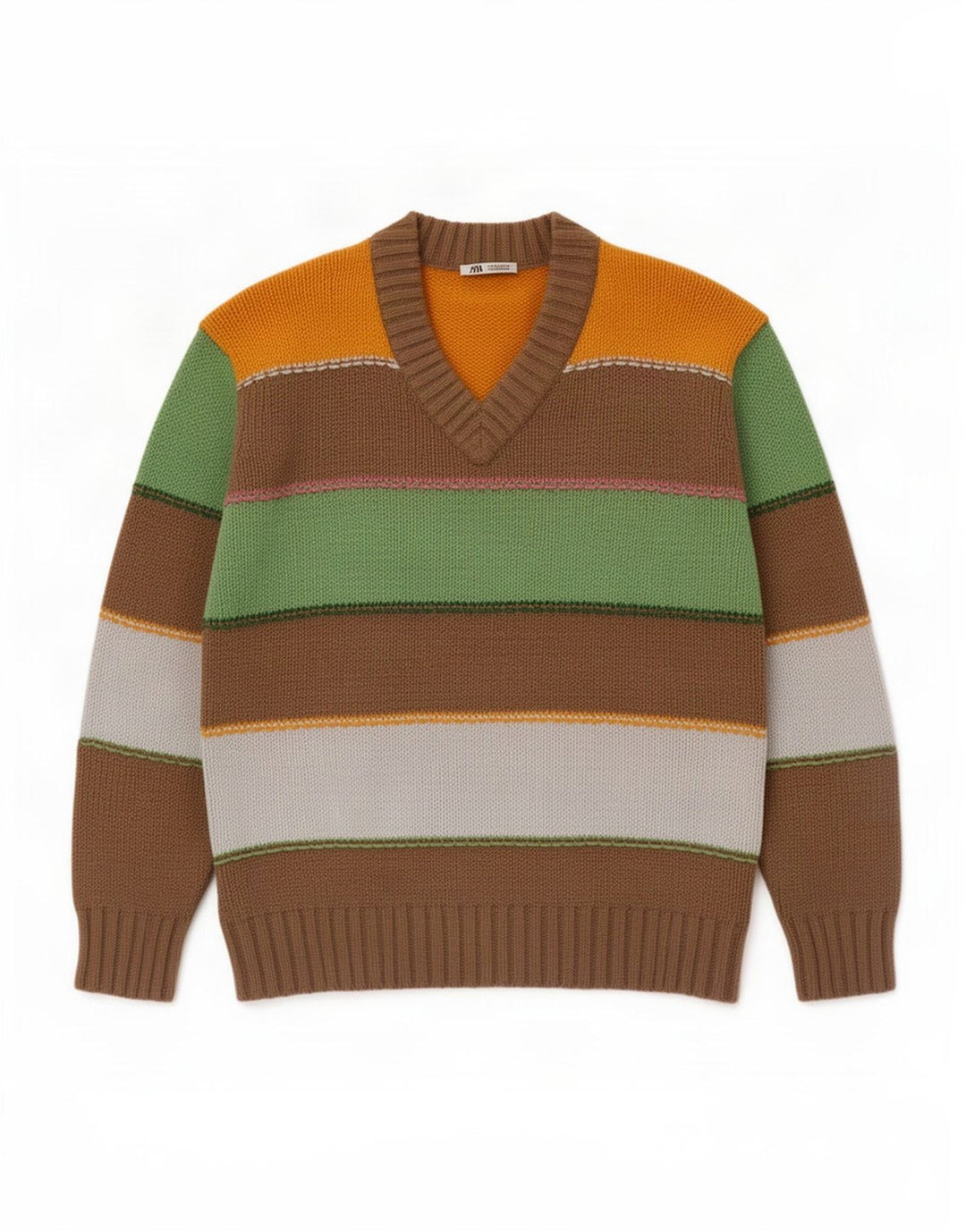 Pulover pentru bărbați Zara, cu decolteu în V, din bumbac cu dungi medii, multicolore