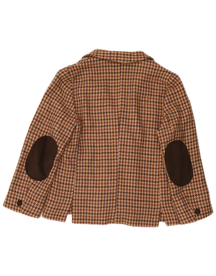Jachetă Blazer Vintage pentru femei cu 3 nasturi UK 12 Medium Beige Houndstooth