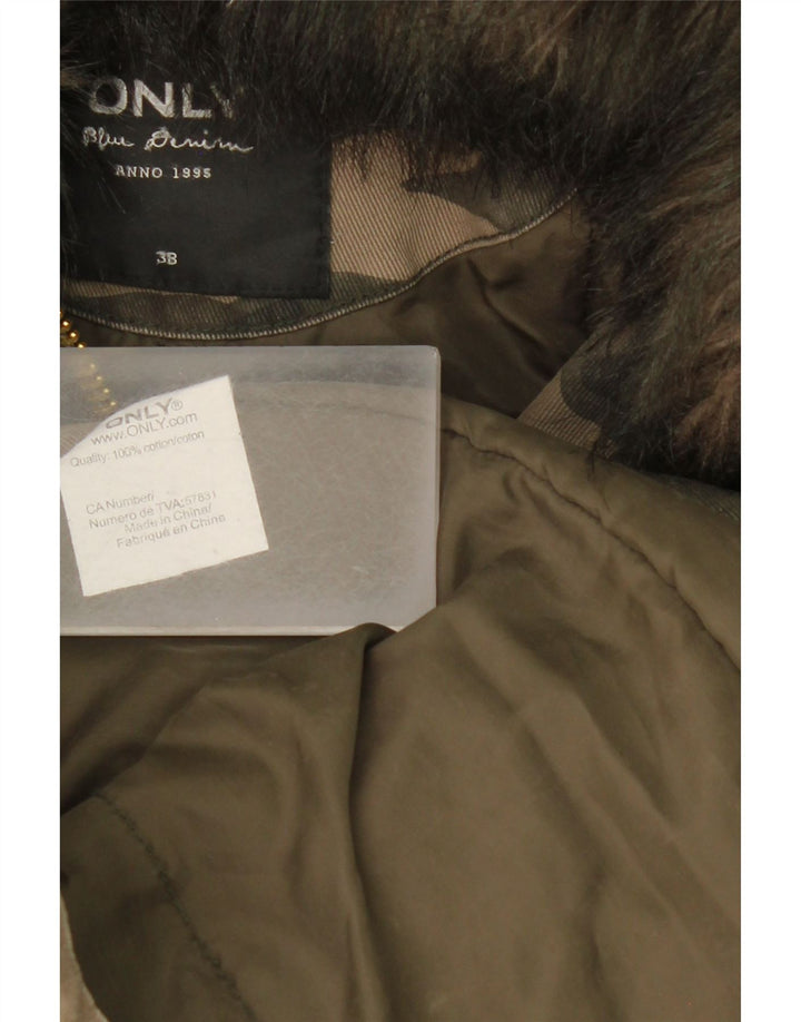ONLY Womens Hooded Parka Jacket EU 38 Medium Khaki Camouflage Cotton Vintage Only and Second-Hand Only from Messina Hembry 