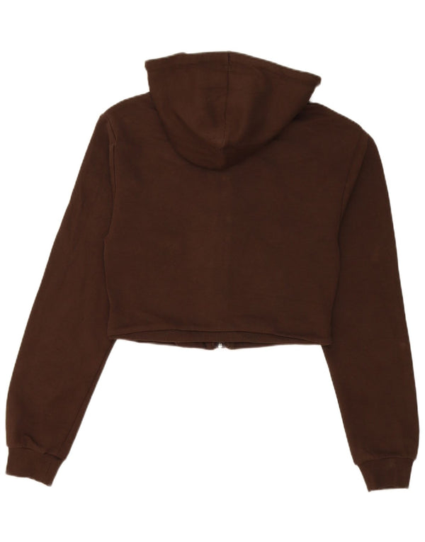 Zara Womens Crop Zip Hoodie Sweater UK 12 Medium Brown Cotton