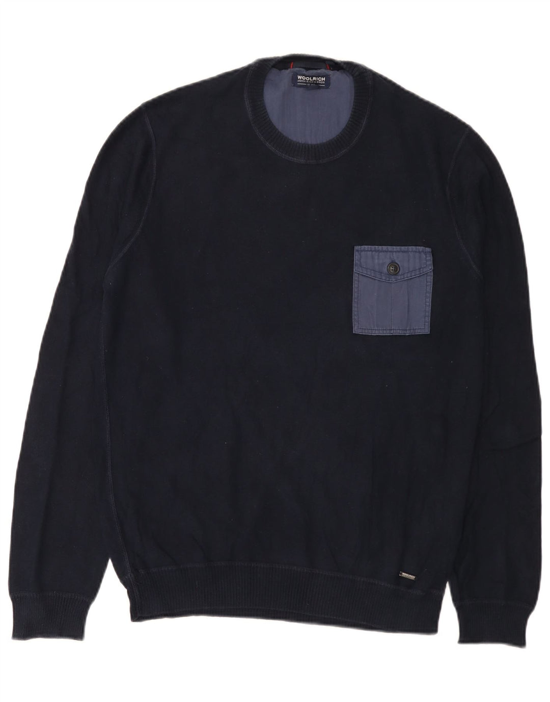 Pulover pentru bărbați Woolrich cu gât crew pulover mic din bumbac bleumarin