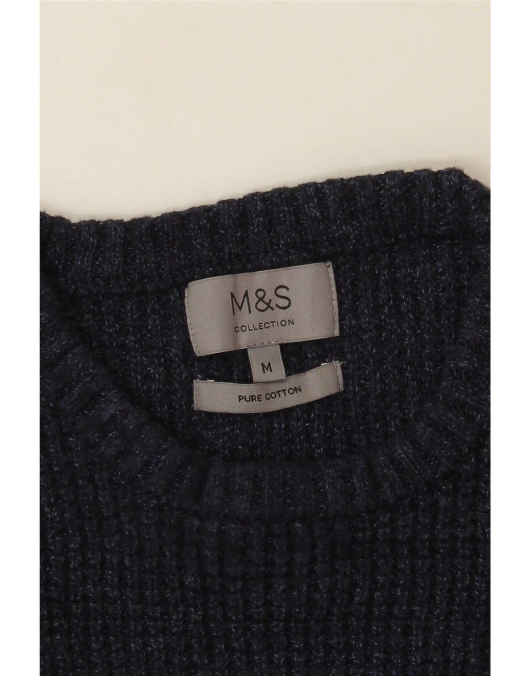Pulover pentru bărbați Marks & Spencer cu gât crew pulover mediu din bumbac bleumarin