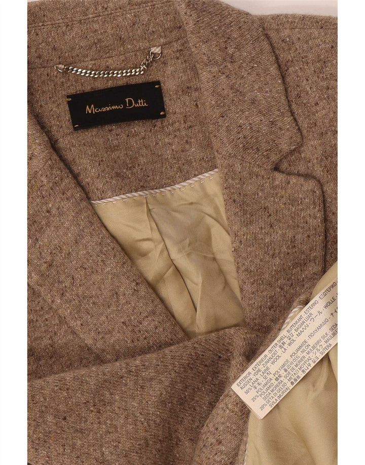 Massimo Dutti Jachetă Blazer Femei cu 2 nasturi EU 38 Mic Bej Lână cu pete