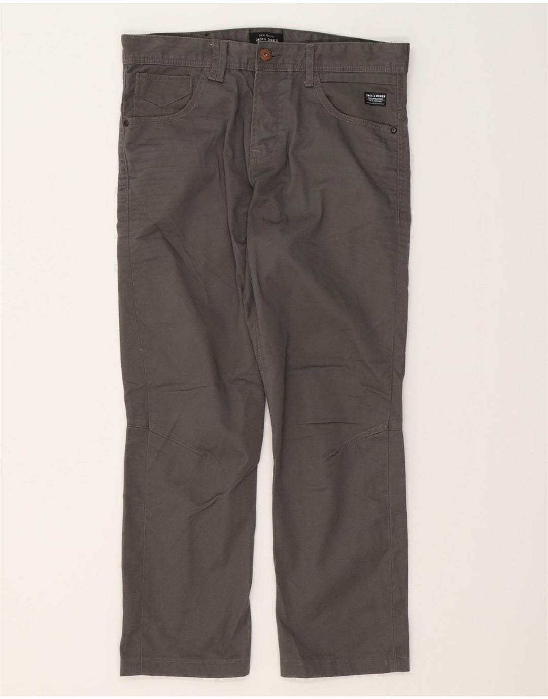 JACK & JONES Mens Straight Casual Trousers W32 L27 Grey Polyester Vintage Jack & Jones and Second-Hand Jack & Jones from Messina Hembry 