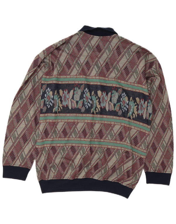 Pulover vintage pentru bărbați cu gât polo mare, geometric, multicolor