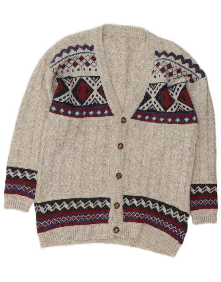 Pulover cardigan pentru bărbați VINTAGE Gri mediu Fair Isle