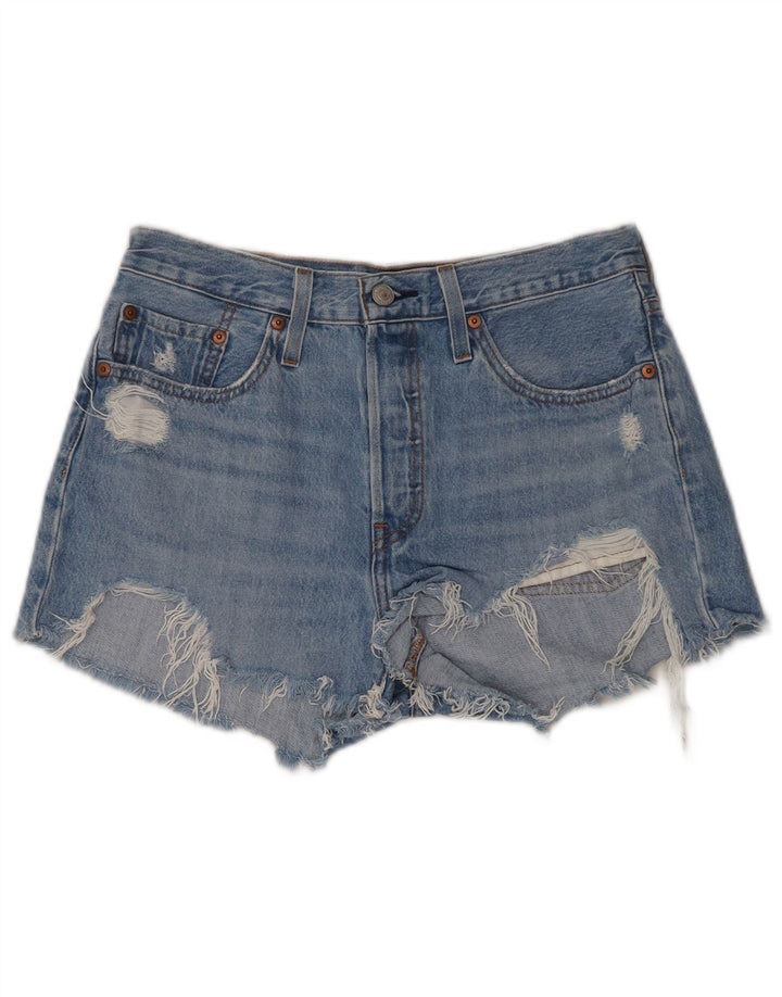 Pantaloni scurți din denim învechit cu talie înaltă 501 pentru femei LEVI'S W28 albastru mediu