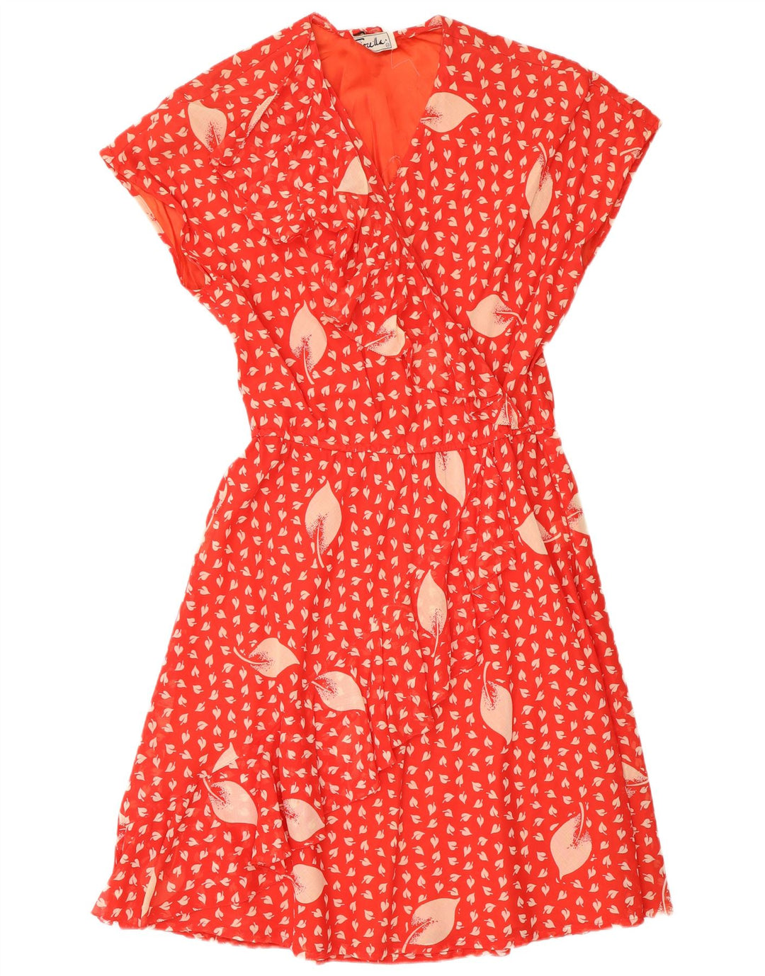 Rochie de epocă pentru femei cu volan în față ITB 44 Medium Red Floral Retro