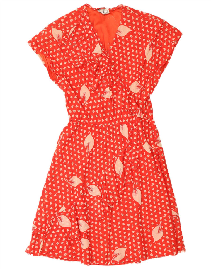 Rochie de epocă pentru femei cu volan în față ITB 44 Medium Red Floral Retro