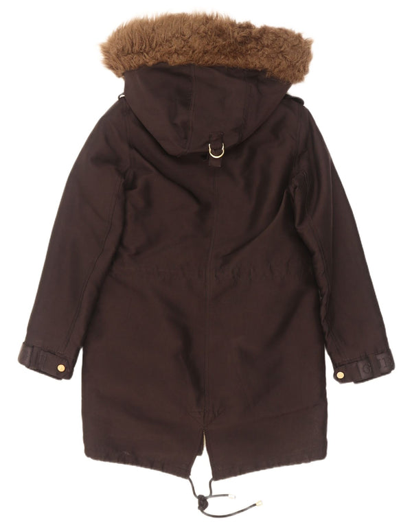 Jachetă parka cu glugă grafică Guess pentru femei UK 6 XS poliester negru
