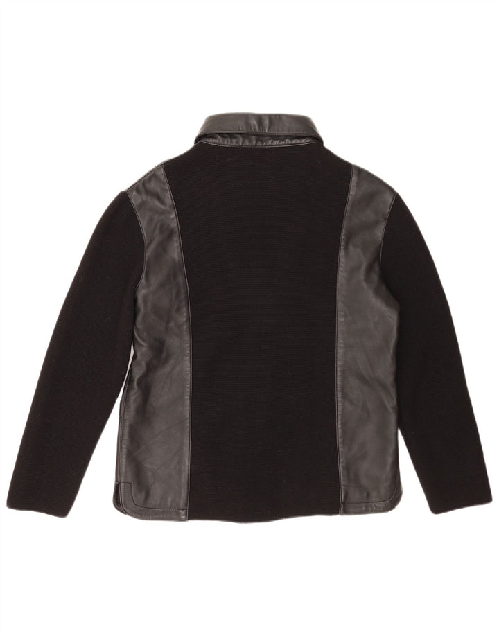 PREMODE Womens Leather Jacket UK 12 Medium Black Colourblock Leather